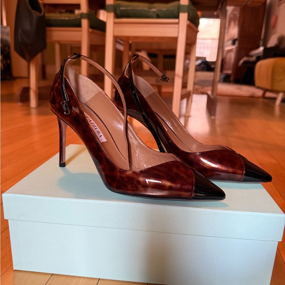NWT aquazzura tortoise Pinot pump 85mm